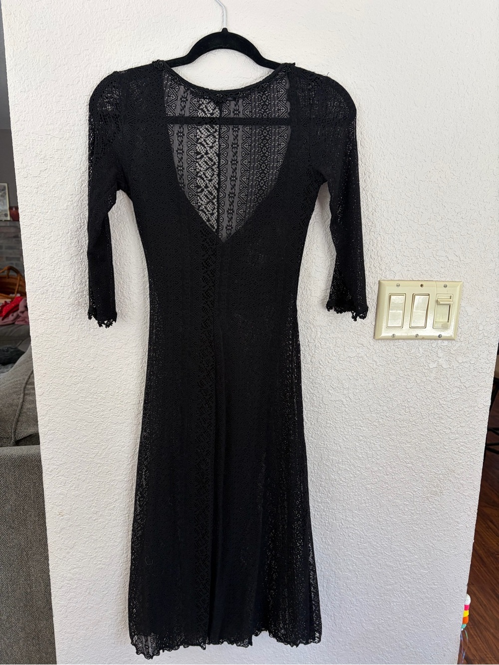 Betsey Johnson Black Lace Long Sleeve V-Neck Dress